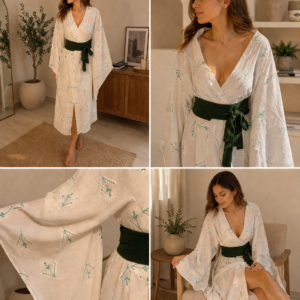 Daisy Baskılı Doğal Dokulu Kimono